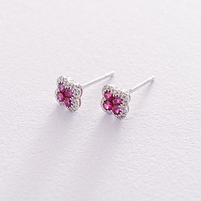 Золотые серьги-пусеты с бриллиантами и рубинами сб0307lg №3