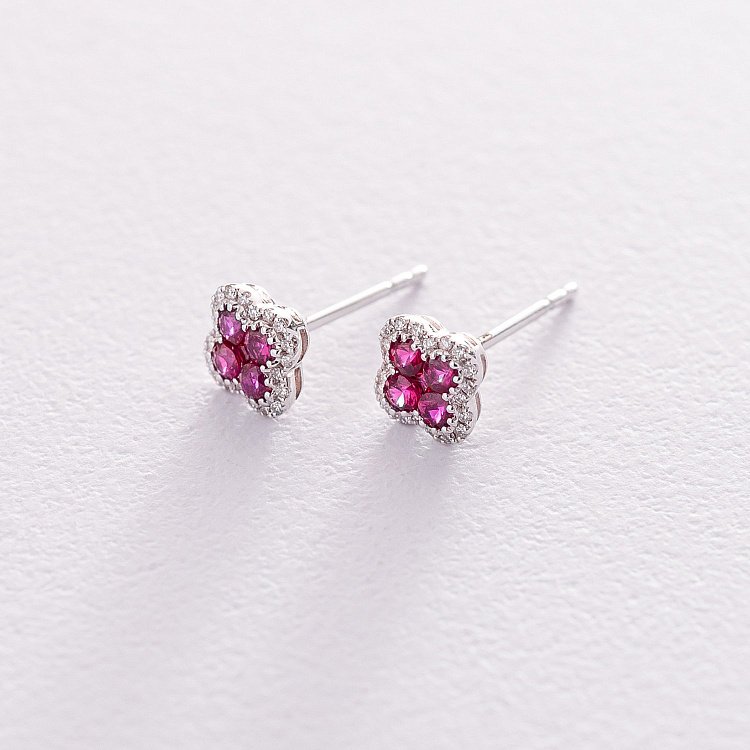 Золотые серьги-пусеты с бриллиантами и рубинами сб0307lg от ювелирного магазина Оникс - 2