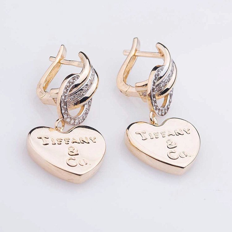 Золотые серьги "Сердца" с фианитами с04250 от ювелирного магазина Оникс - 1