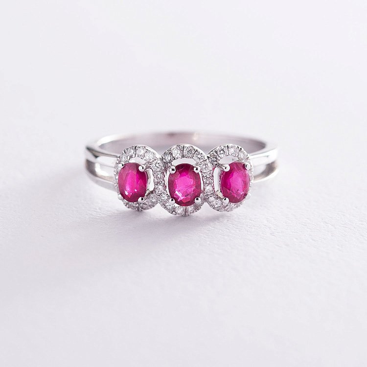 Золота каблучка з діамантами та рубінами кб02895 від ювелірного магазину Онікс