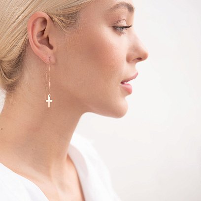 Золоті сережки-протяжки з хрестиками с05558 №6