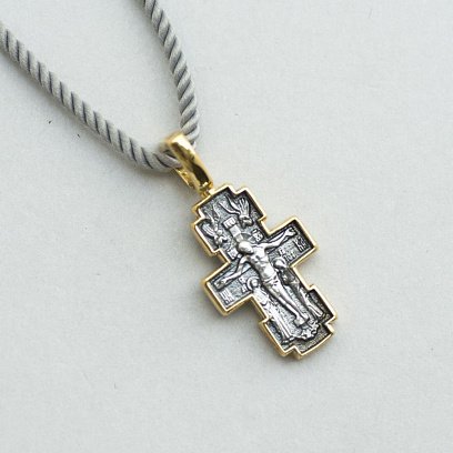 Серебряный крестик с позолотой "Распятие. Икона Божией Матери "Млекопитательница" 131689 №5