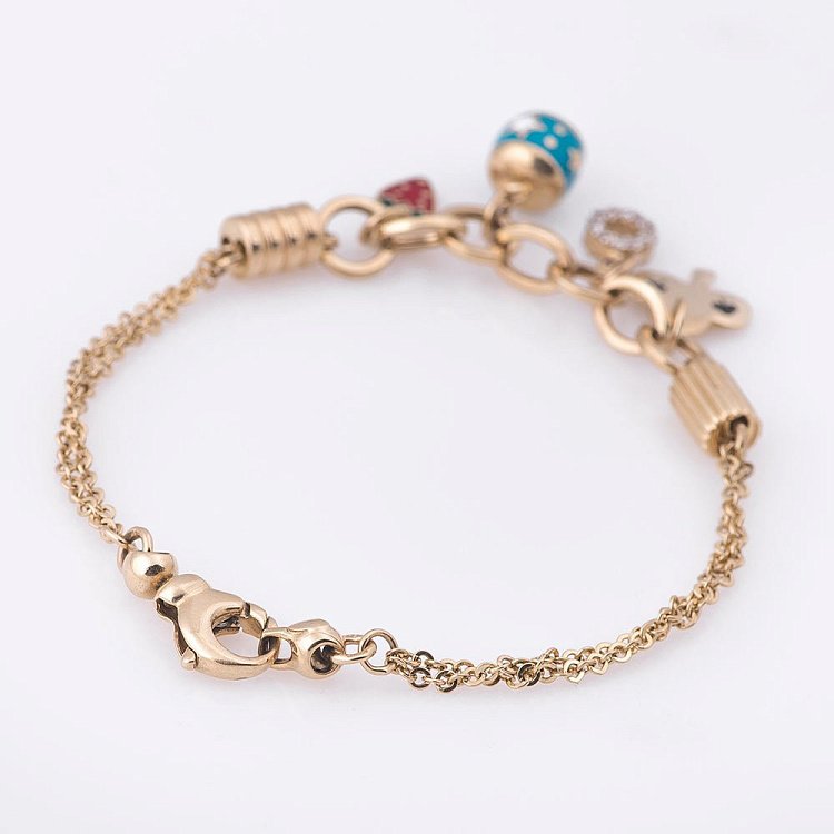 Золотой браслет с шармами (фианиты) б02226 от ювелирного магазина Оникс - 2