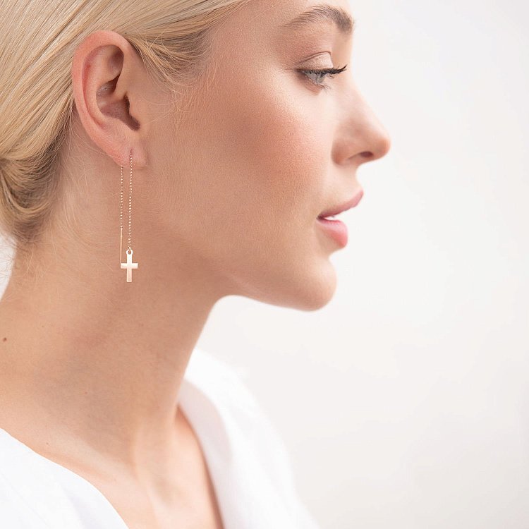 Золоті сережки-протяжки з хрестиками с05558 від ювелірного магазину Онікс - 5