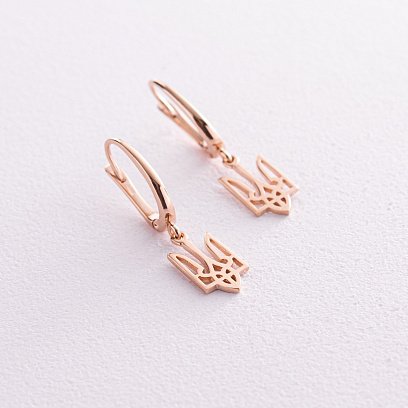 Сережки "Герб України - Тризуб" у червоному золоті с07948 №6