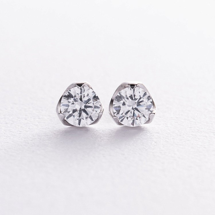 Сережки - пусети з фіанітами (біле золото) с06155 від ювелірного магазину Онікс - 2