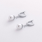 Золотые серьги с жемчугом и фианитами (белое золото) с09692 от ювелирного магазина Оникс - 1