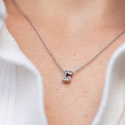 Серебряное колье с буквой "С" с фианитами 1103 С №4