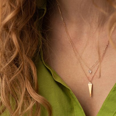 Двойное золотое колье с фианитом кол01526 №3