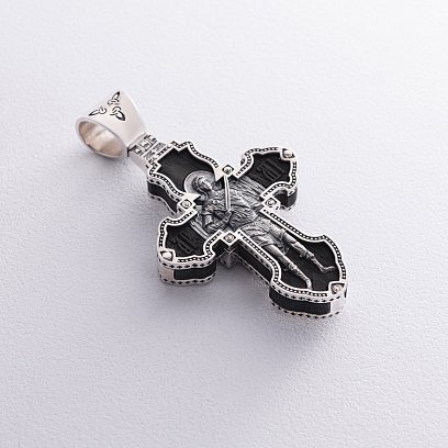 Срібний хрест "Розп'яття. Архангел Михаїл" з ебеновим деревом 943 №10