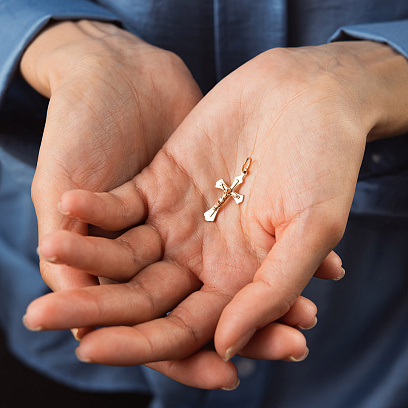 Золотой крестик "Распятие. Спаси и Сохрани" (на укр. языке) 2816200 №2