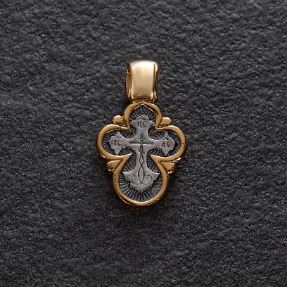 Срібний дитячий хрестик "Так Воскресне Бог" з позолотою 13692