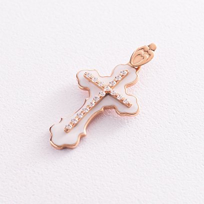 Золотой крестик с эмалью и фианитами 270043Е №3