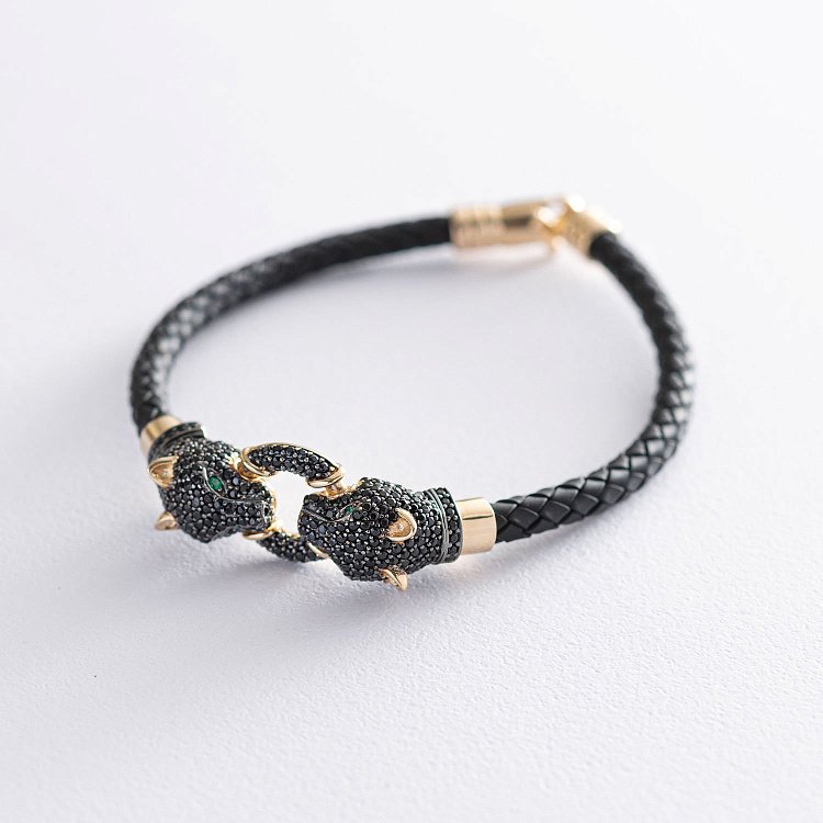 Каучуковый браслет в золоте "Пантеры" с фианитами б02363 от ювелирного магазина Оникс