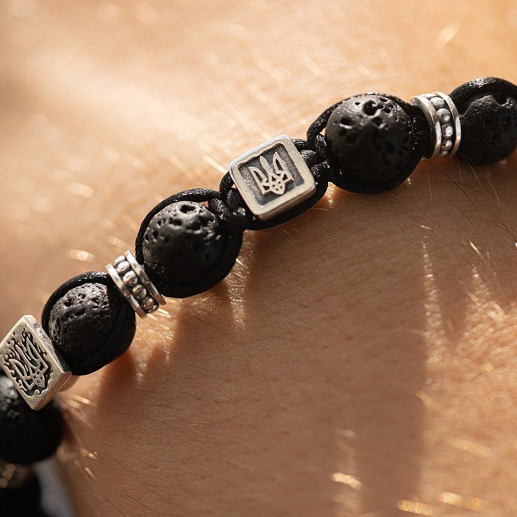 Браслет "Герб України - Тризуб" з вулканічного каменю та срібла 1290 від ювелірного магазину Онікс - 3