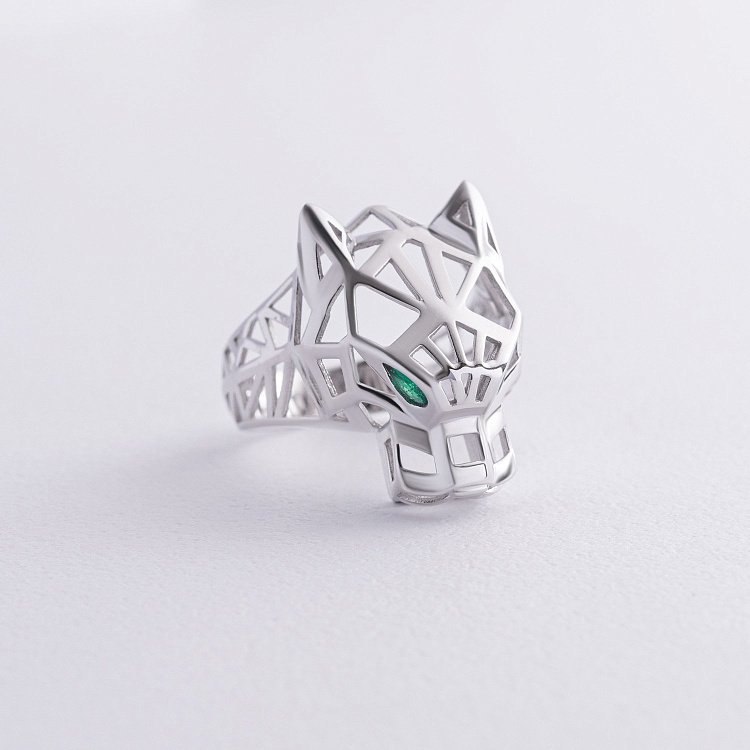 Кольцо "Пантера" в белом золоте (фианиты) к07629 от ювелирного магазина Оникс - 2