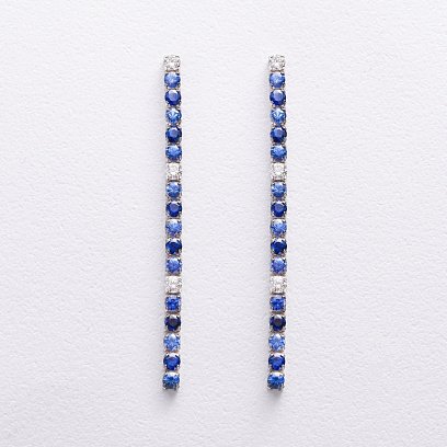 Золотые серьги - пусеты с бриллиантами и сапфирами сб0599sth