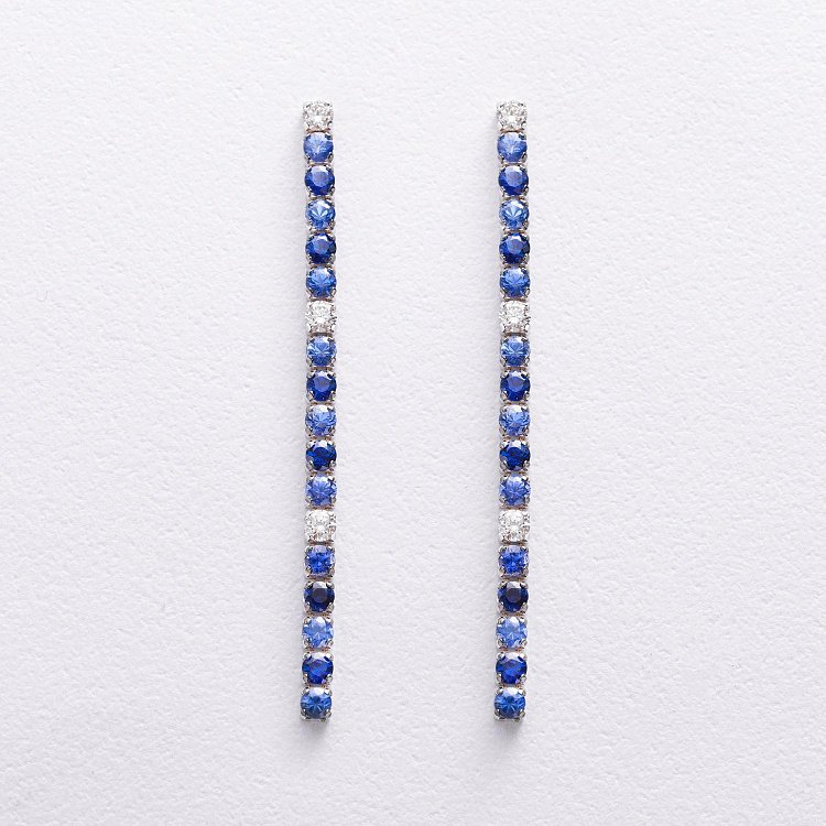 Золотые серьги - пусеты с бриллиантами и сапфирами сб0599sth от ювелирного магазина Оникс