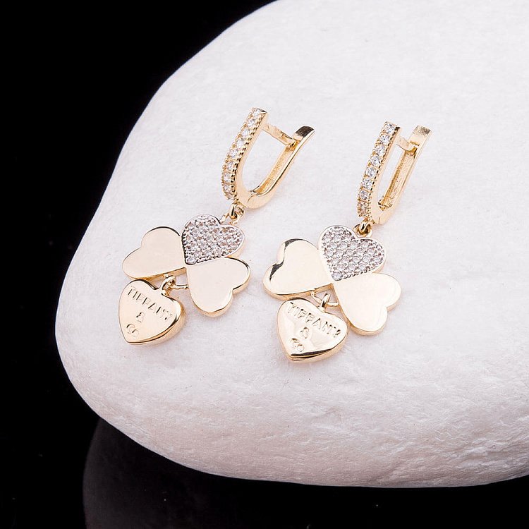 Эксклюзивные золотые серьги "Клевер" с фианитами с03873 от ювелирного магазина Оникс - 2