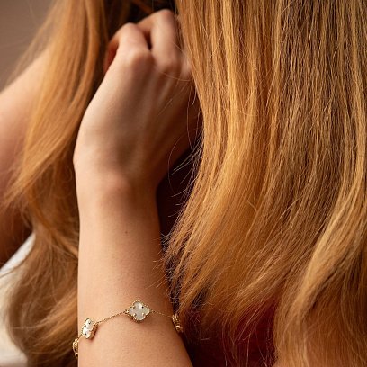 Браслет "Конюшина" з перламутром (жовте золото) б05440 №4