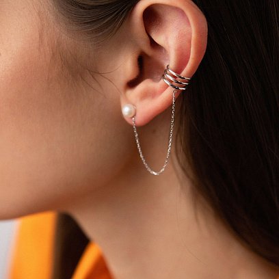 Сережка - каффа "Трініті" з перлиною (біле золото) с08251 №5