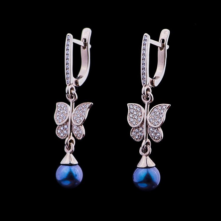 Золотые серьги "Бабочки" с жемчугом и фианитами 03-702.0.2320 - 2 Золотые серьги "Бабочки" с жемчугом и фианитами 03-702.0.2320 от ювелирного магазина Оникс - 2