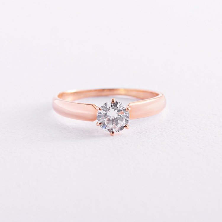 Золотое помолвочное кольцо с фианитом к05205 от ювелирного магазина Оникс