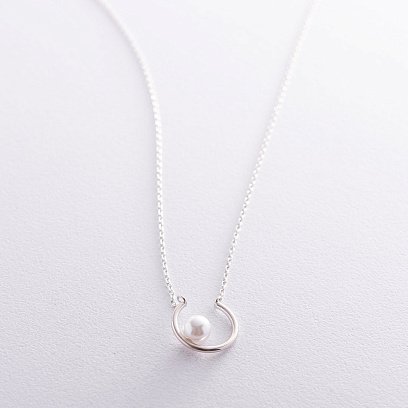 Срібне кольє з перлиною 181015