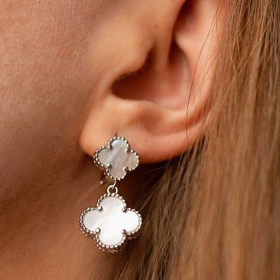 Срібні сережки "Конюшина" (перламутр) 123379 №4