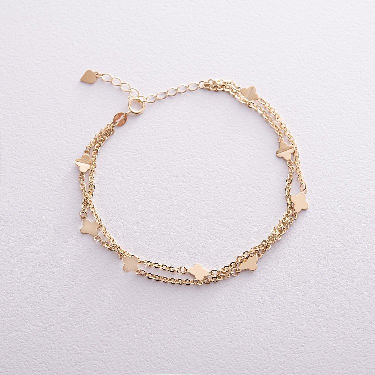 Подвійний браслет "Конюшина" в жовтому золоті б05198 від ювелірного магазину Онікс - 2