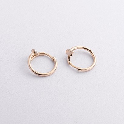 Серьги - кольца "Гвоздь" в желтом золоте (фианиты) с09329 №2