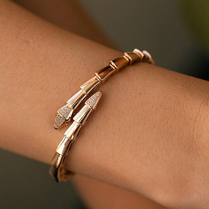 Жесткий браслет "Змея" в красном золоте (фианиты) б05238 №7