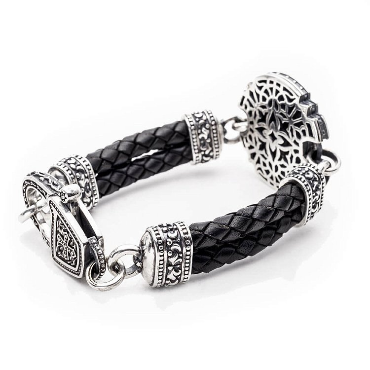 Браслет из серебра и кожи "Львиное сердце" tllionheart от ювелирного магазина Оникс - 3