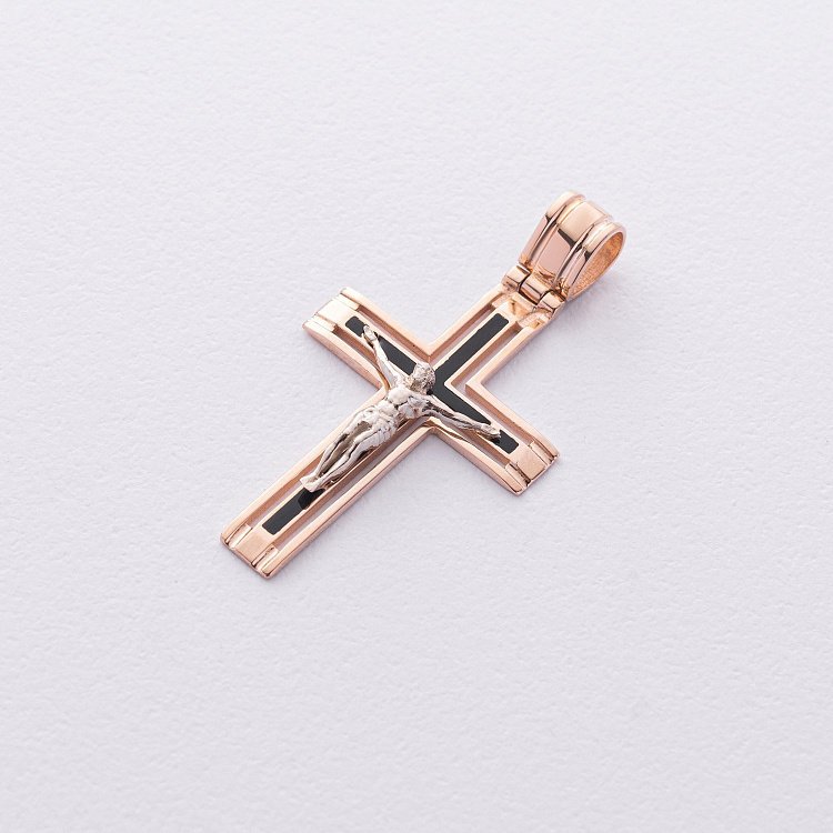 Золотий православний хрестик "Розп'яття" з емаллю п03974 від ювелірного магазину Онікс