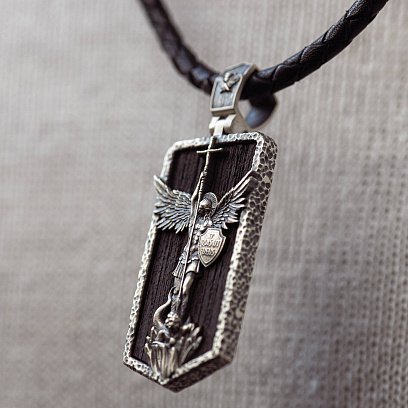 Срібний кулон "Архангел Михаїл" з ебеновим деревом 1265 №4