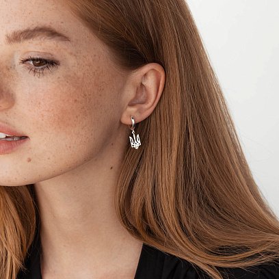 Асимметричные серебряные серьги "Герб Украины - Тризуб" 123242 №3