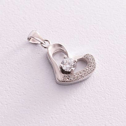 Срібна підвіска з фіанітами "Серце" (родій) 132249