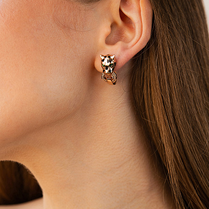 Золотые серьги "Пантера" (фианиты, эмаль) с09592 №4