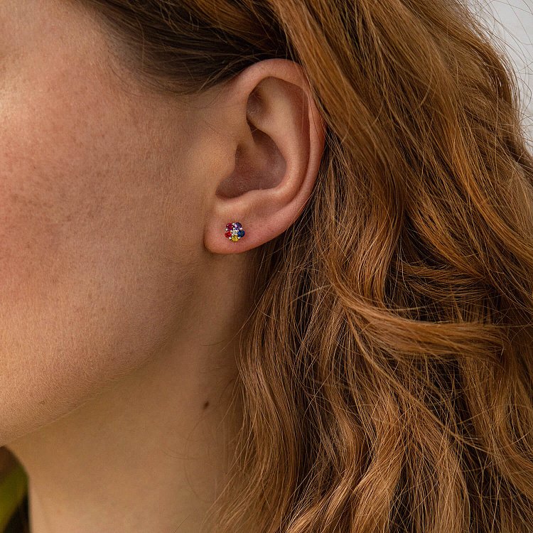 Золотые серьги - джекеты 2 в 1 (разноцветные сапфиры, бриллианты) сб0453nl от ювелирного магазина Оникс - 2