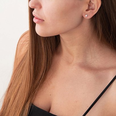 Сережки - пусети зі срібла (фіаніти) 121303 №2