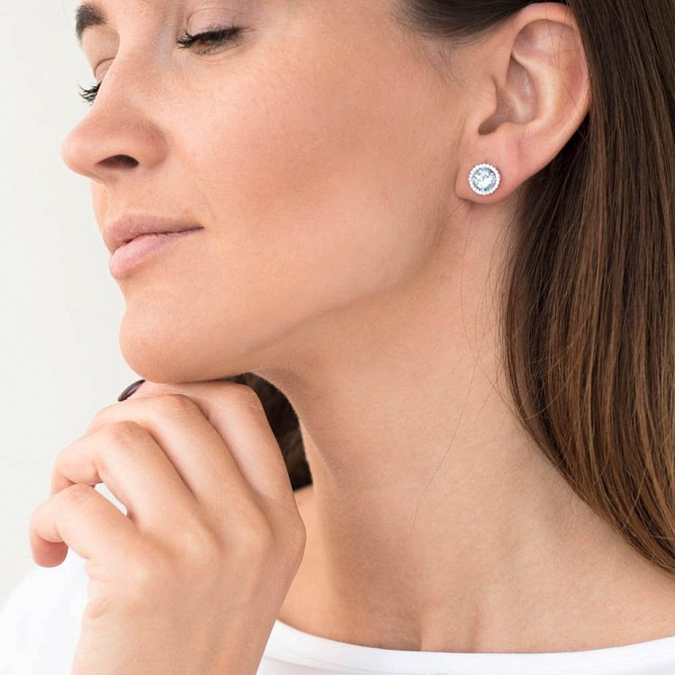 Золотые серьги-пусеты с топазом и фианитами (диаметр-9 мм) 14048668бт от ювелирного магазина Оникс - 3