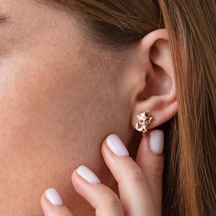 Дитячі золоті сережки "Кошенята" (фіолетові фіаніти) с07549 від ювелірного магазину Онікс - 5