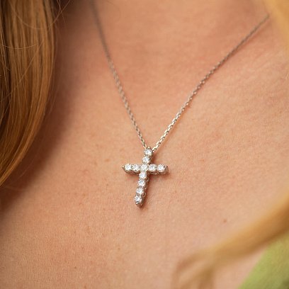 Колье "Крестик" в серебре с фианитами 1305 №4
