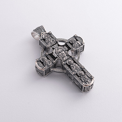 Срібний хрест "Ісус Христос зі святими. Спаси та Збережи" з ебеновим деревом 1602 №5