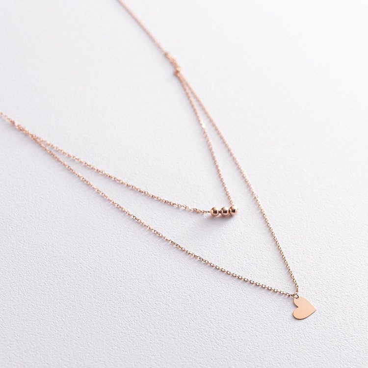 Двойное колье "Сердечко с шариками" в красном золоте кол01765 от ювелирного магазина Оникс