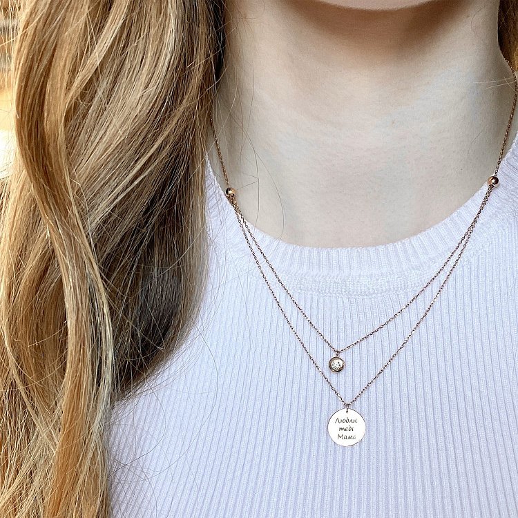 Двойное золотое колье с монеткой и фианитом (возможна гравировка) кол01573 от ювелирного магазина Оникс - 7