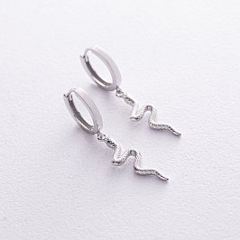Серьги - кольца "Змеи" в белом золоте с08023