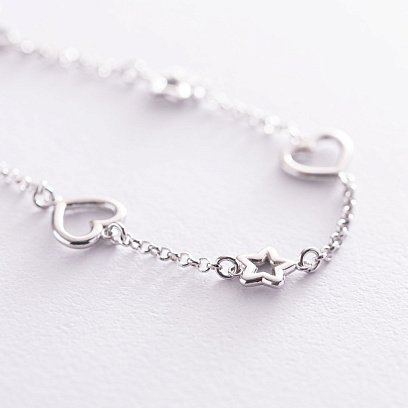 Серебряный браслет "Сердечки и звездочки" 141507 №3
