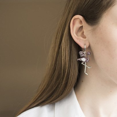 Срібні сережки "Чапля" (фіаніт) 122406 №3