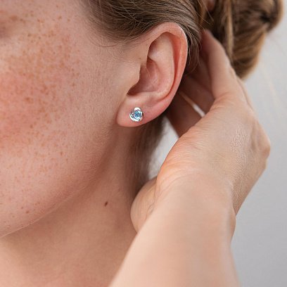 Золоті сережки-пусети з блакитним топазом с02404 №4